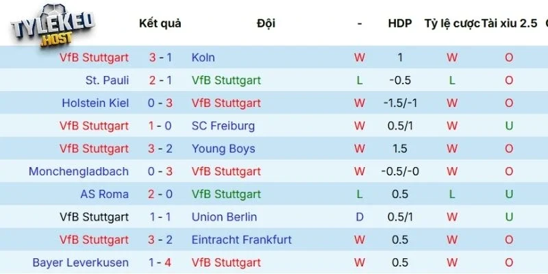 Dấu ấn thi đấu mới nhất của Stuttgart